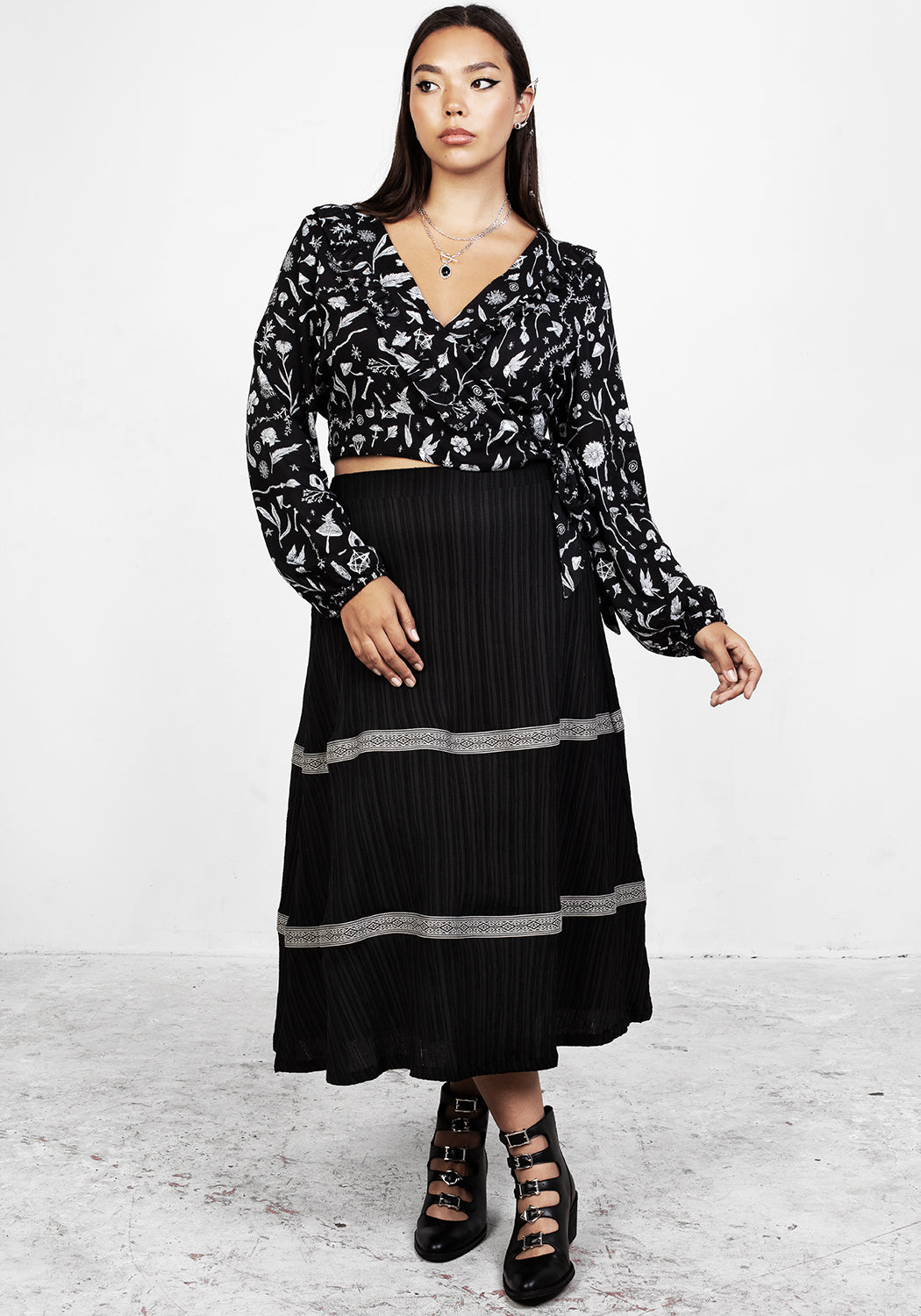 Wrap Top with Puffed Sleeves & V-Neck | Hedgewitch Floral Print