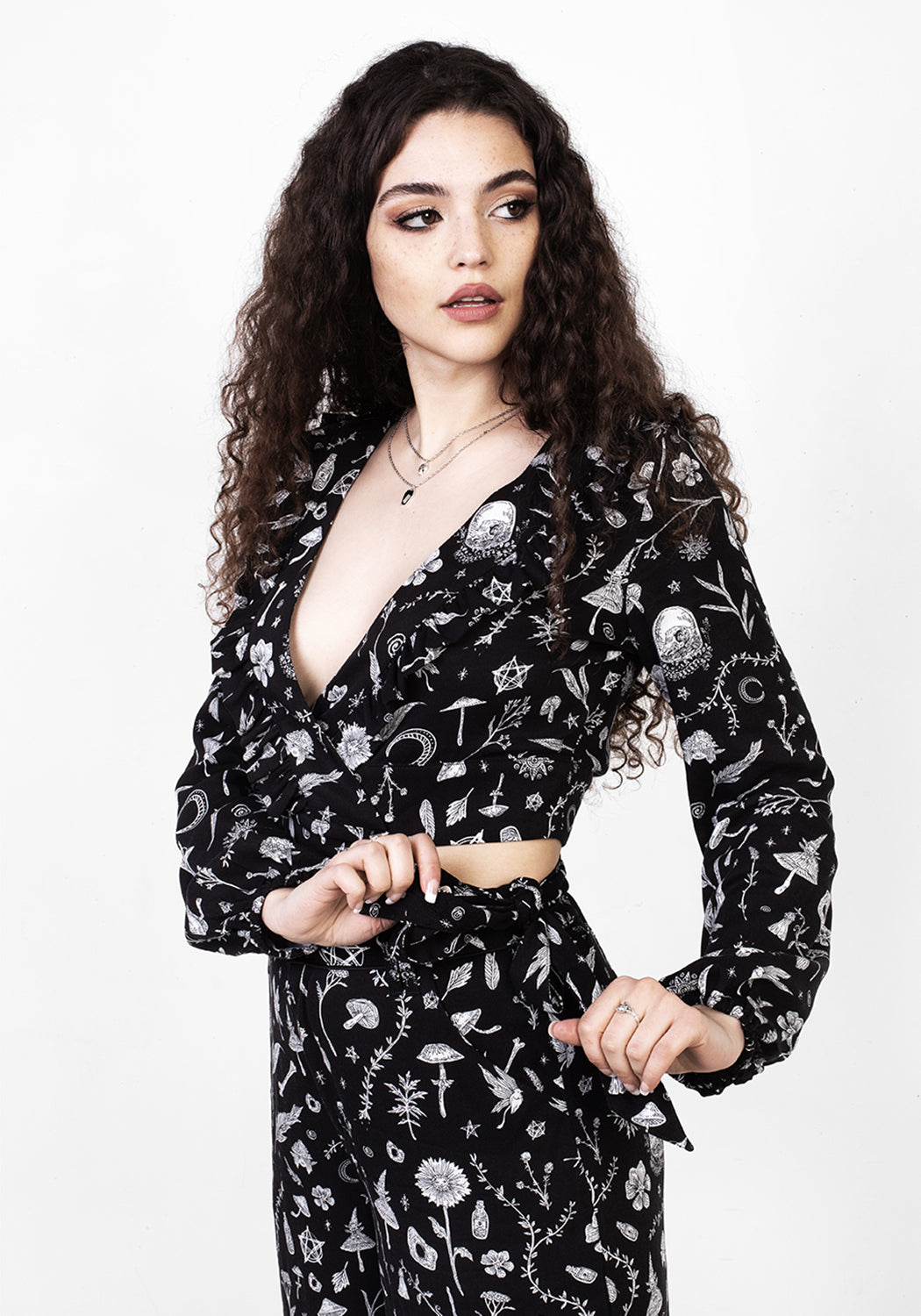Wrap Top with Puffed Sleeves & V-Neck | Hedgewitch Floral Print