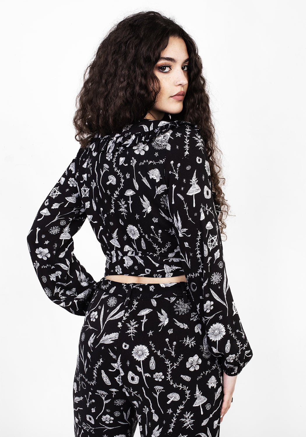 Wrap Top with Puffed Sleeves & V-Neck | Hedgewitch Floral Print