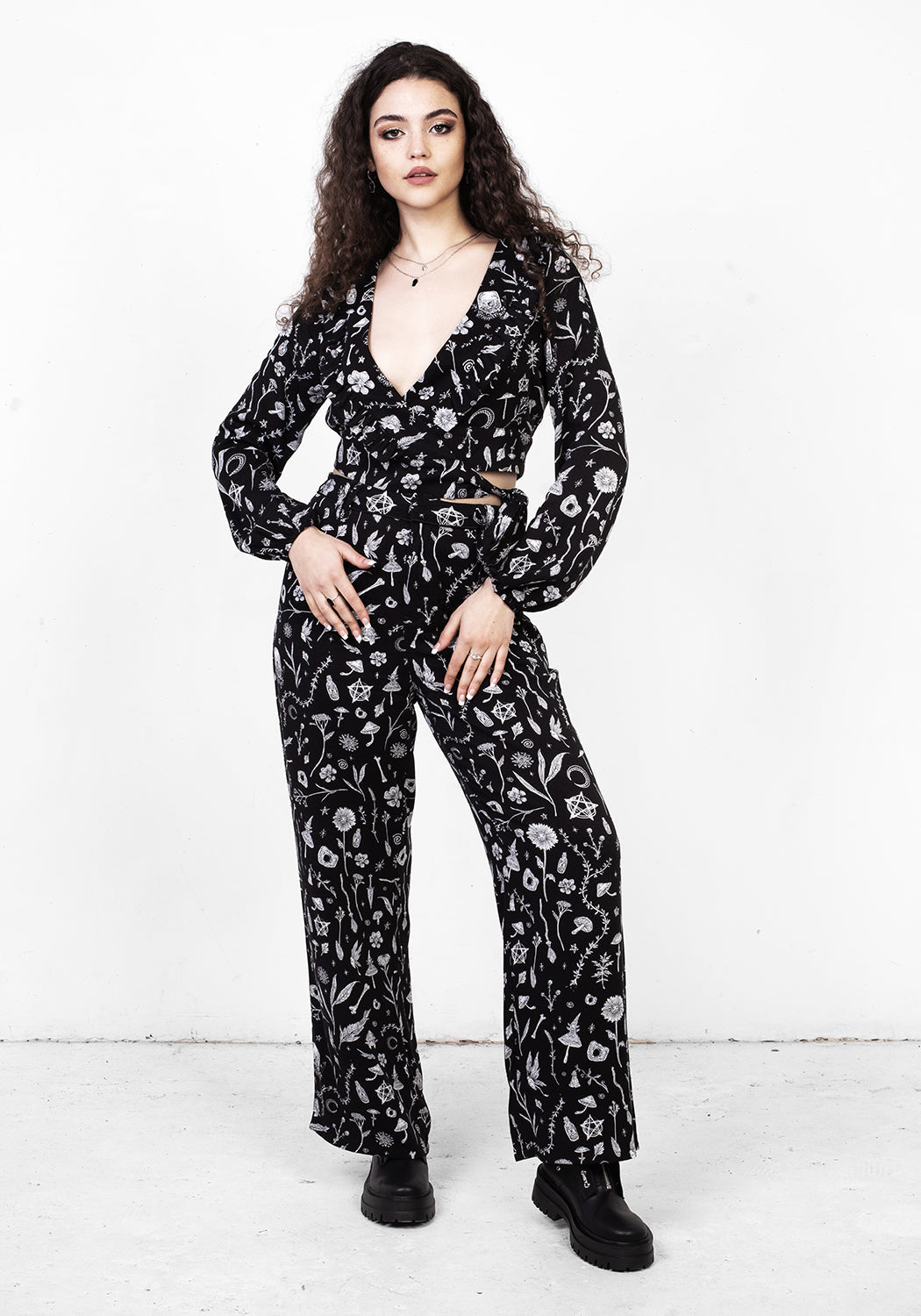 Wrap Top with Puffed Sleeves & V-Neck | Hedgewitch Floral Print