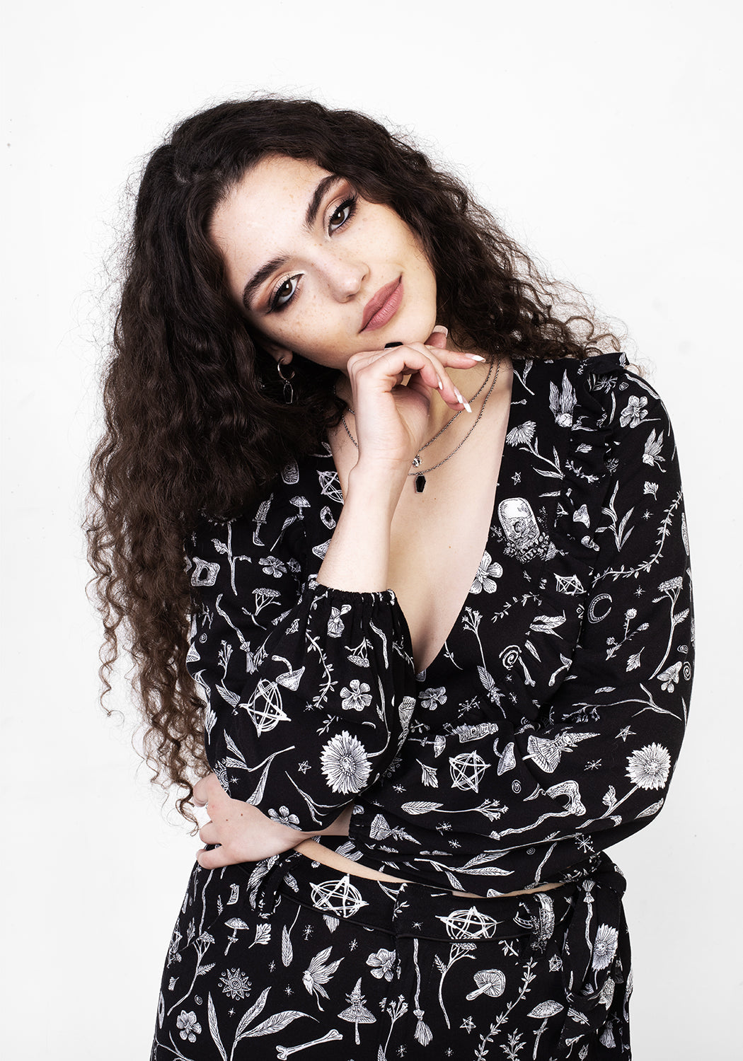 Wrap Top with Puffed Sleeves & V-Neck | Hedgewitch Floral Print