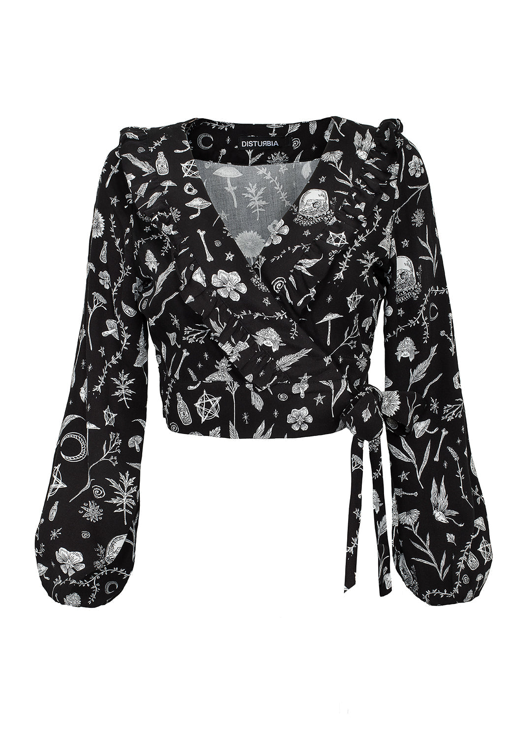 Wrap Top with Puffed Sleeves & V-Neck | Hedgewitch Floral Print