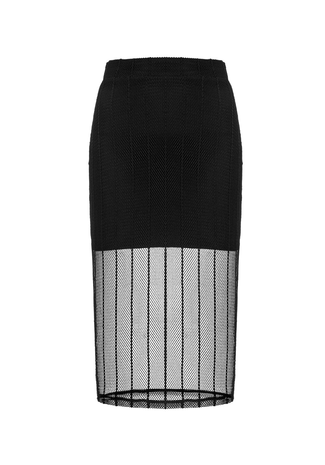 Black Striped Mesh Midi Skirt with Silky Lining | Solemn