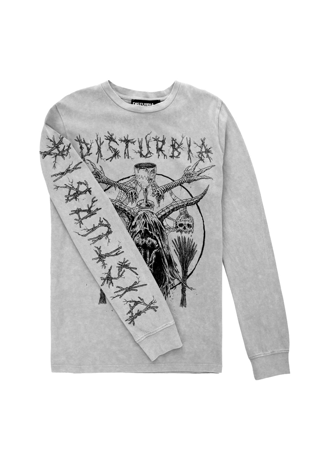 Grey Acid Washed Long Sleeve Graphic T-Shirt | Disturbia x Mark Riddick
