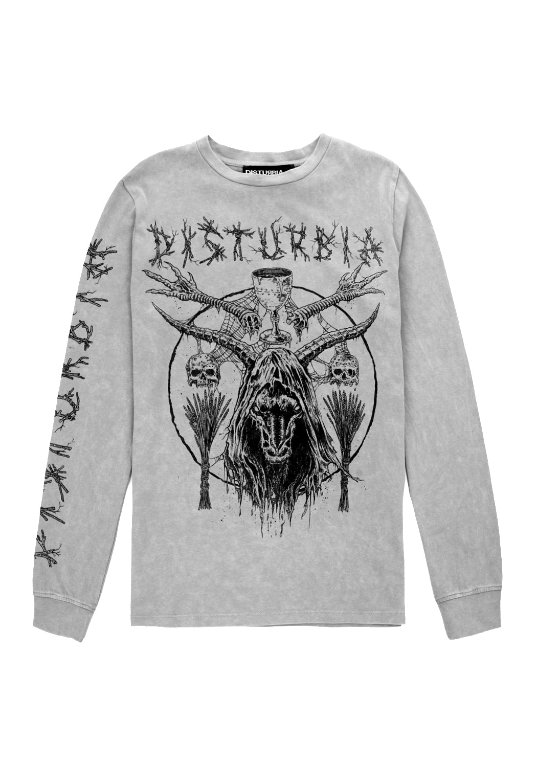 Grey Acid Washed Long Sleeve Graphic T-Shirt | Disturbia x Mark Riddick