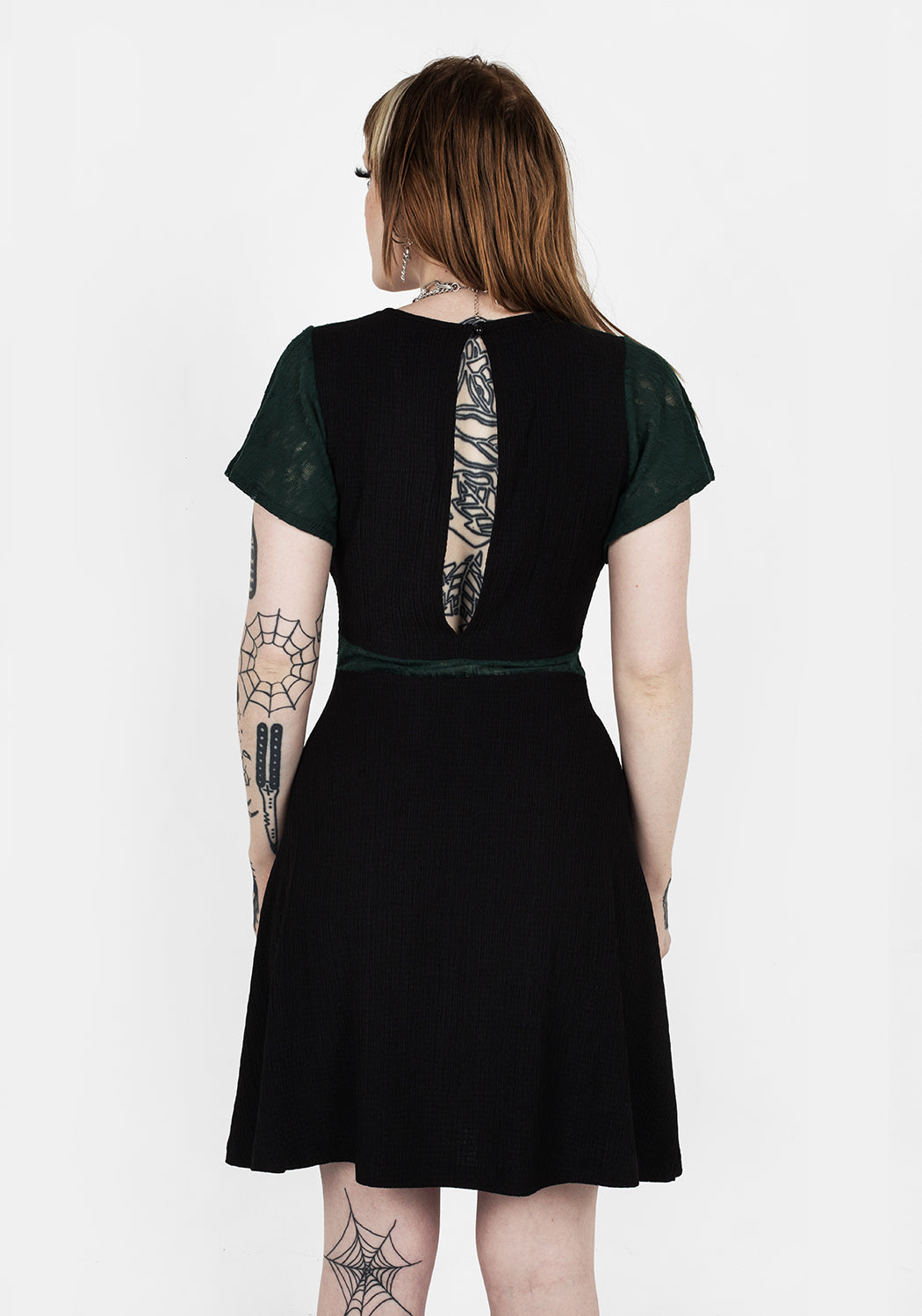 Dark Green Lace Midi Dress with V-Neck & Flutter Sleeves | FAE