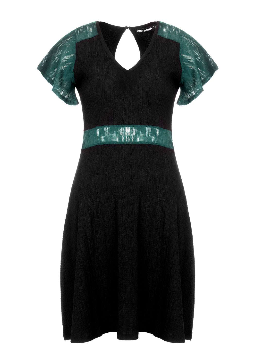 Dark Green Lace Midi Dress with V-Neck & Flutter Sleeves | FAE