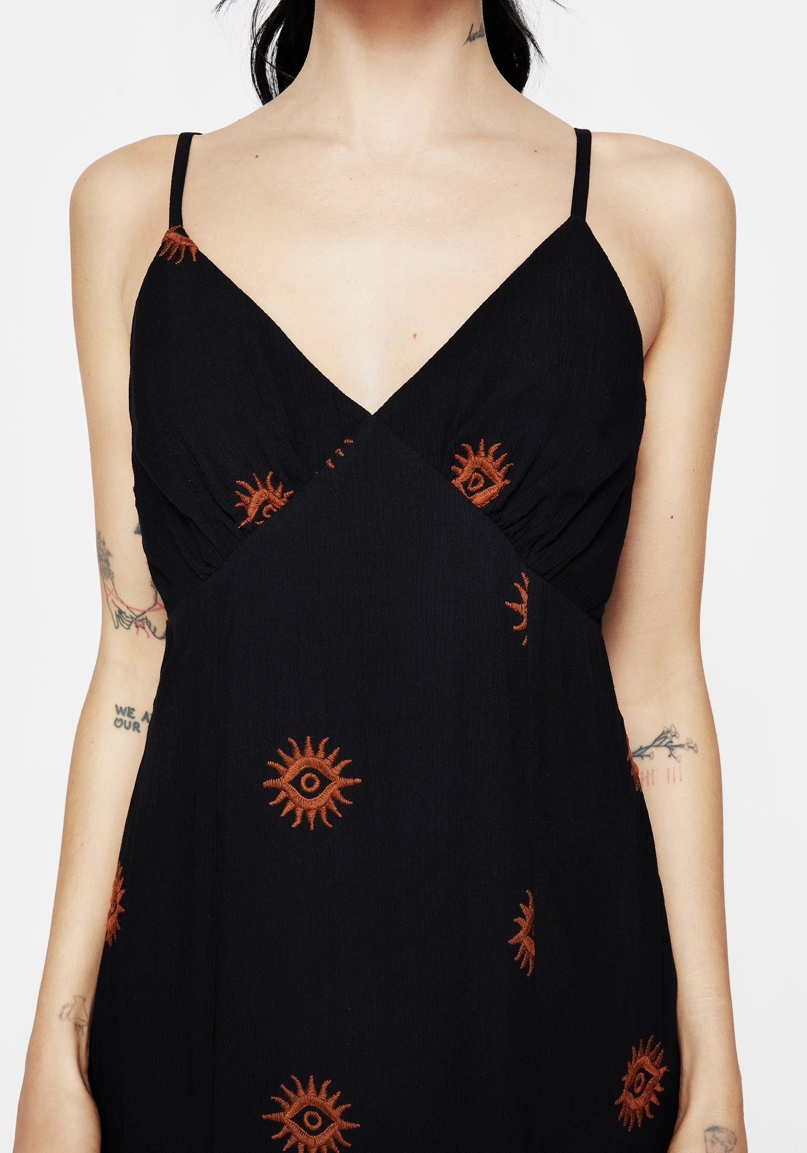 Embroidered V-Neck Cami Dress with Handkerchief Hem | Solstice