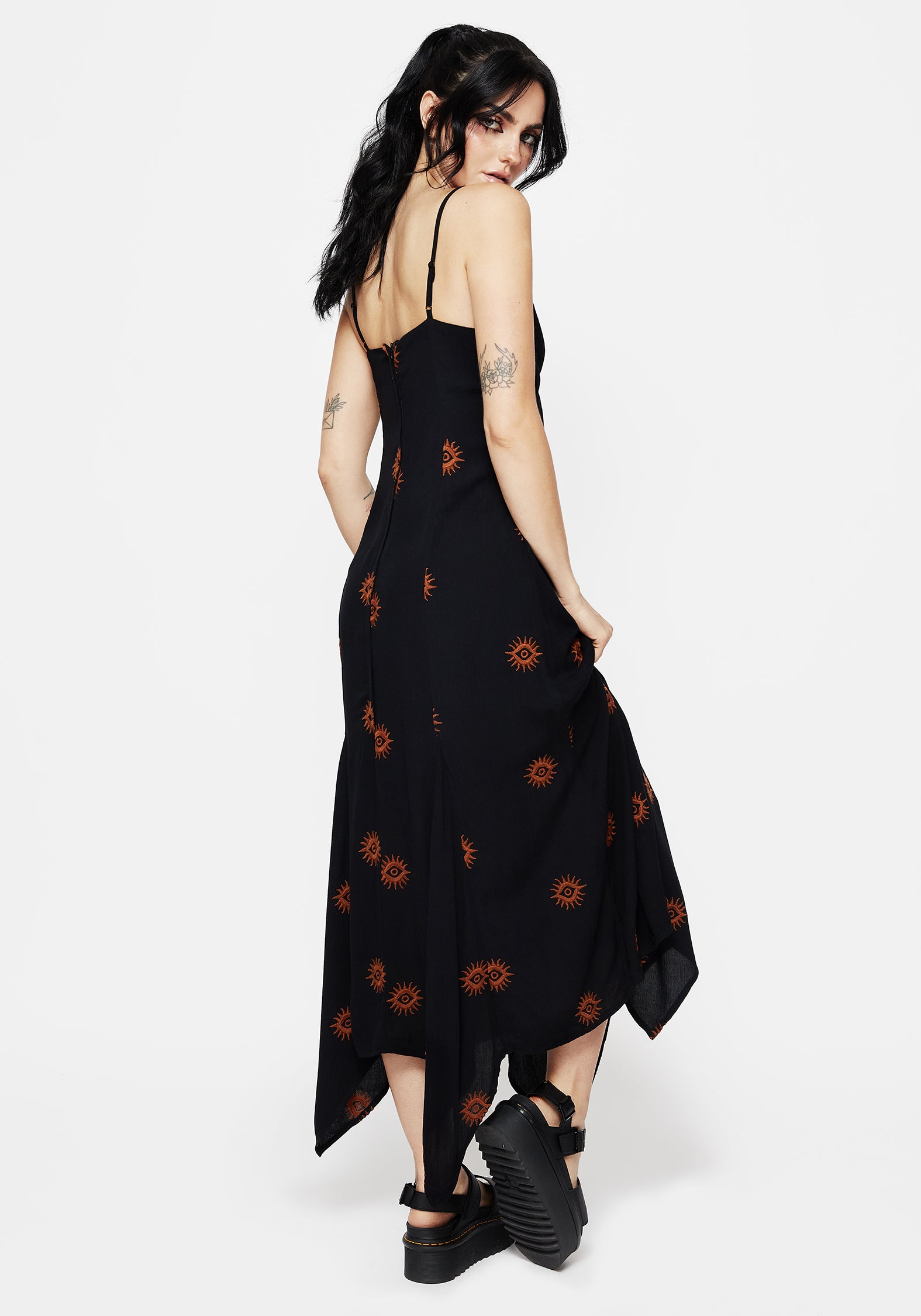 Embroidered V-Neck Cami Dress with Handkerchief Hem | Solstice