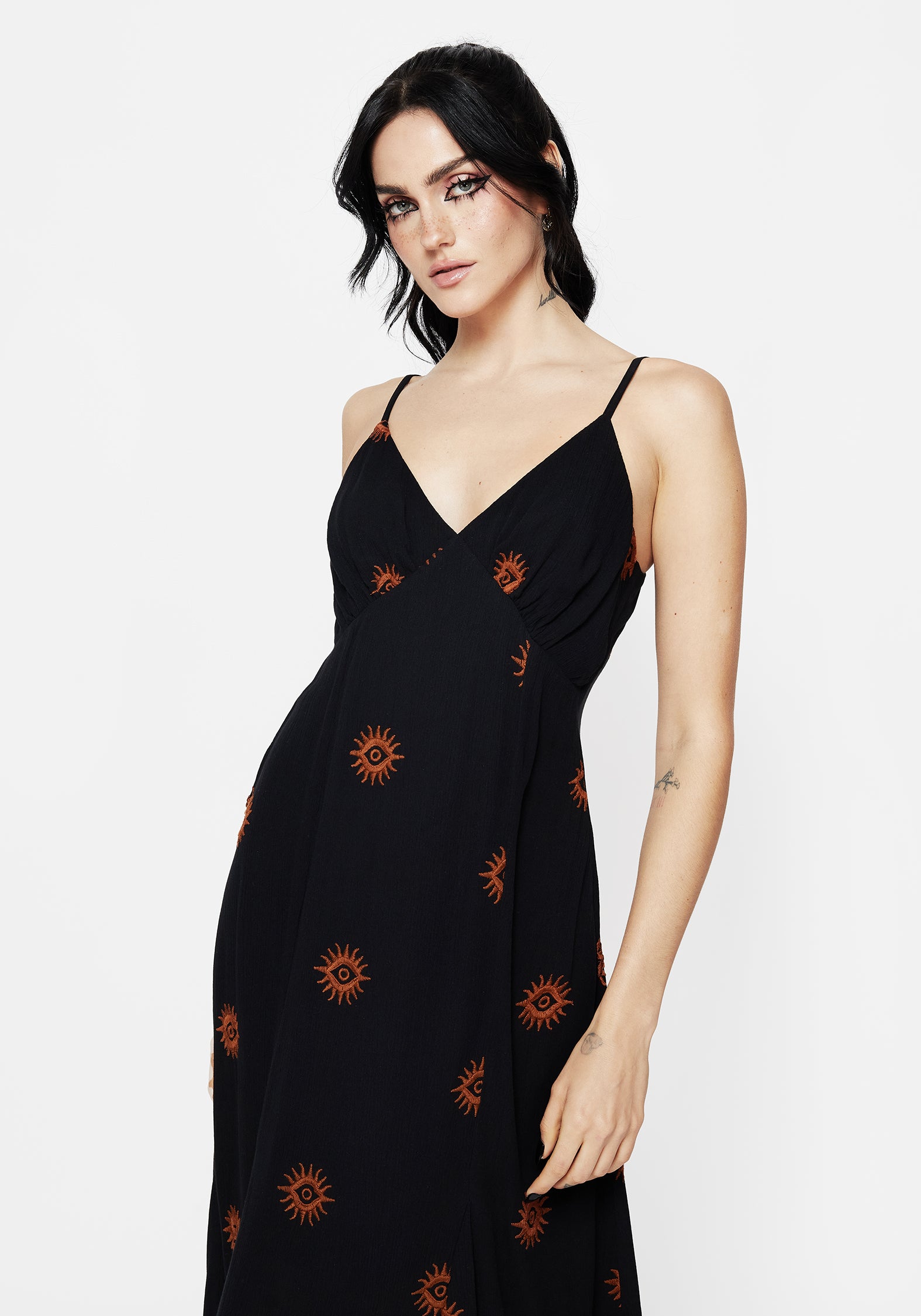 Embroidered V-Neck Cami Dress with Handkerchief Hem | Solstice