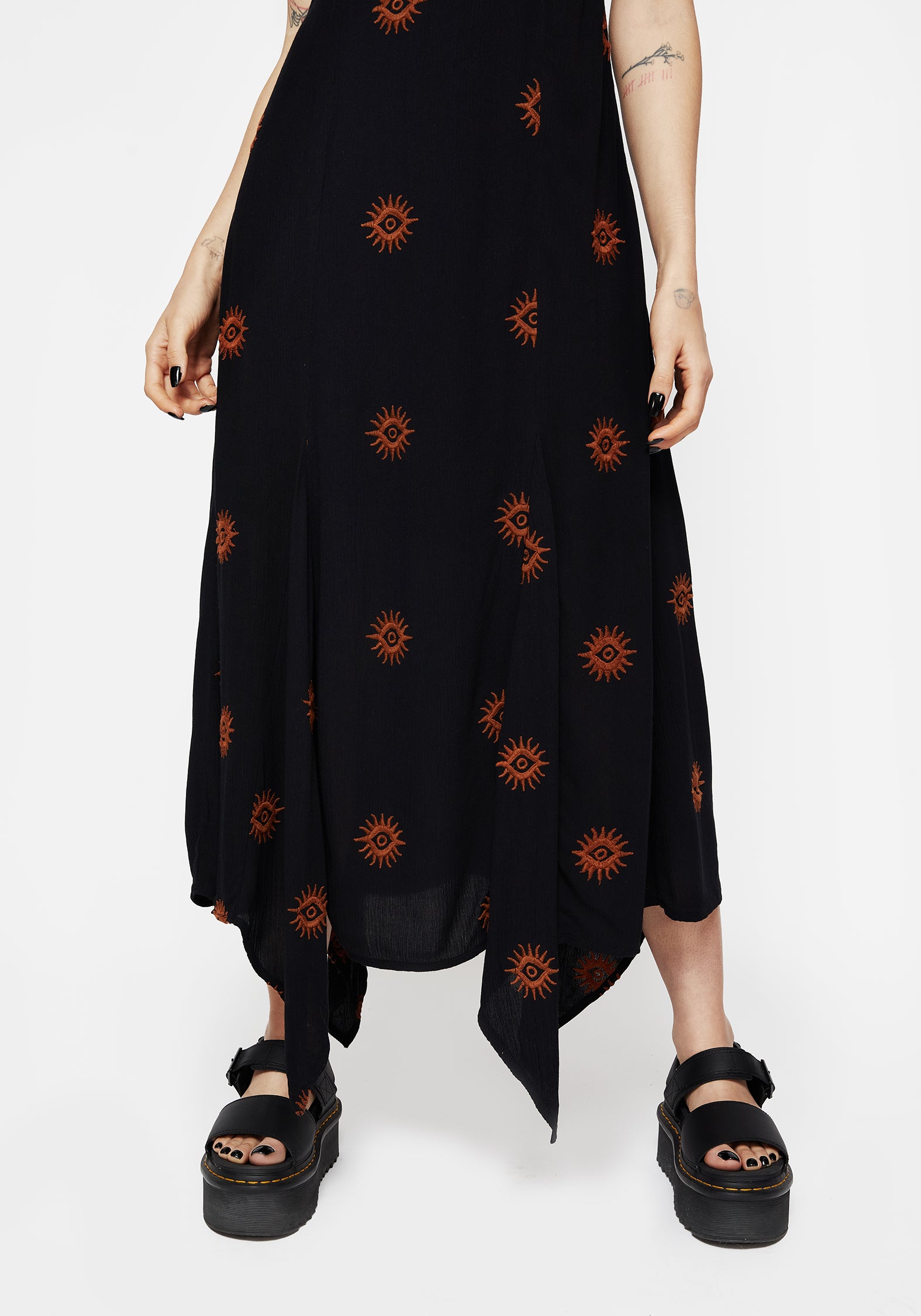 Embroidered V-Neck Cami Dress with Handkerchief Hem | Solstice