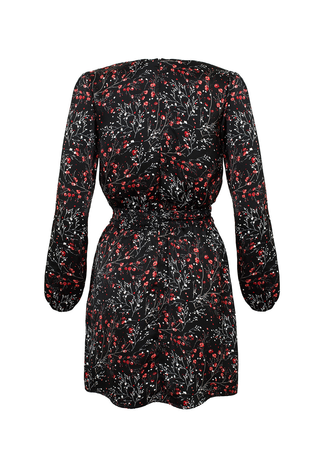 Black V-Neck Peplum Mini Dress with Rose Print | ROSETEARS