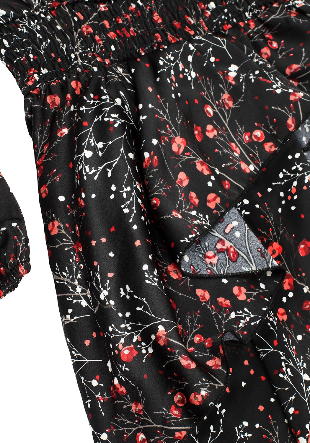 Black V-Neck Peplum Mini Dress with Rose Print | ROSETEARS