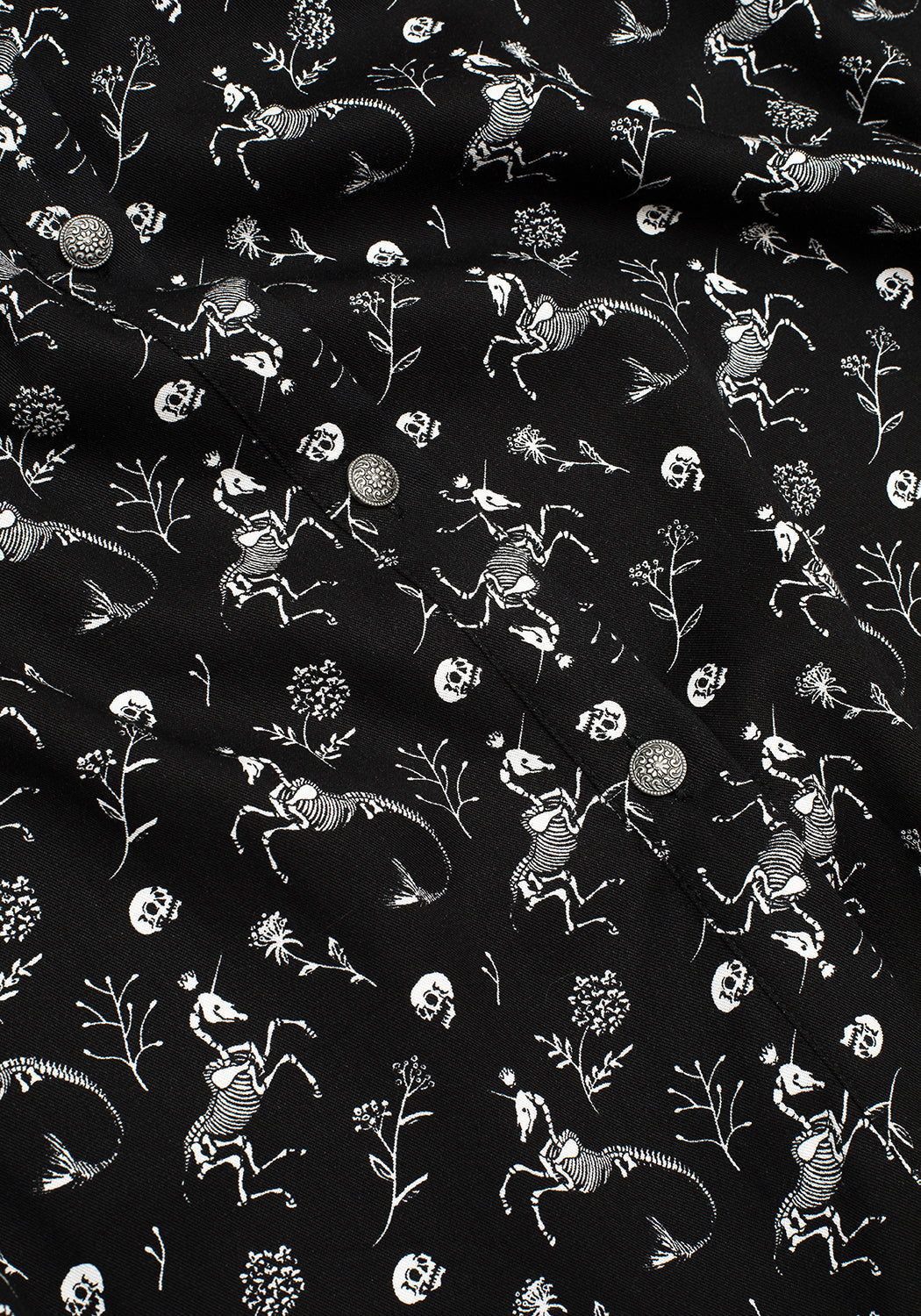Black Skeletal Print Shirt Dress with Classic Collar | MAKEBELIEVE