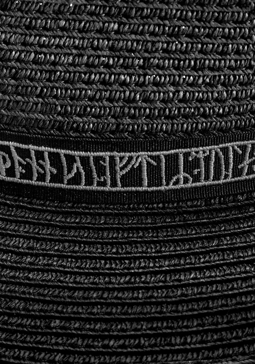 Black Boater Hat with Embroidered Rune Band | Breathable Paper Fibers