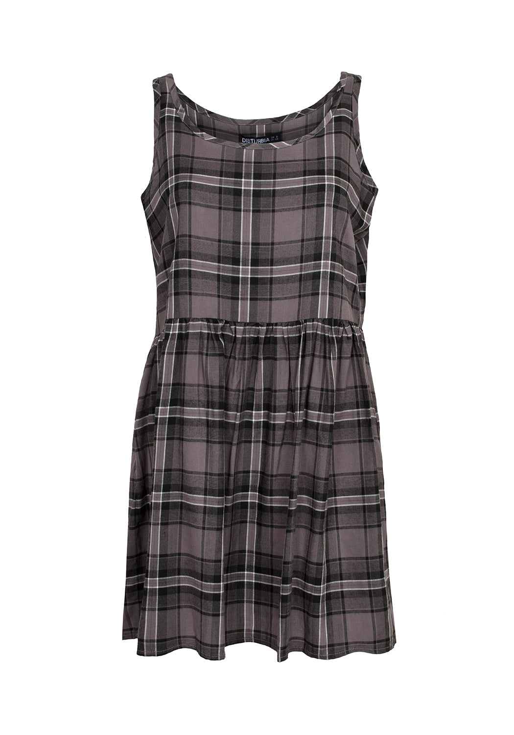 Grey Tartan Mini Dress with Elastic Waist & Scoop Neck | Dolly Check