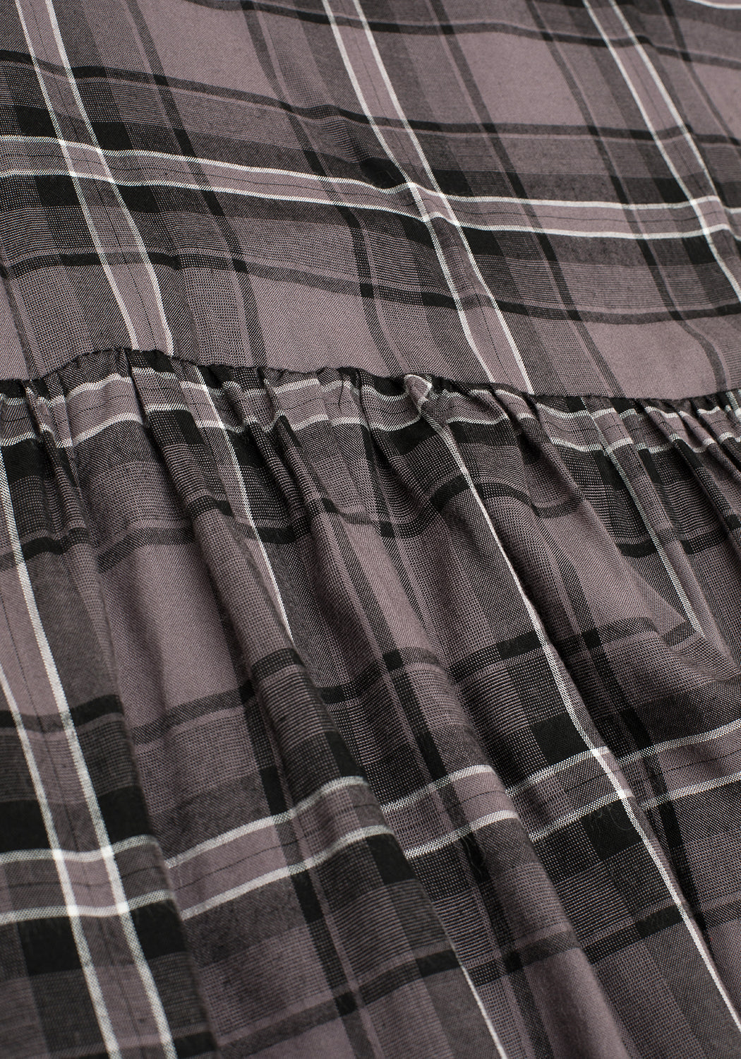 Grey Tartan Mini Dress with Elastic Waist & Scoop Neck | Dolly Check