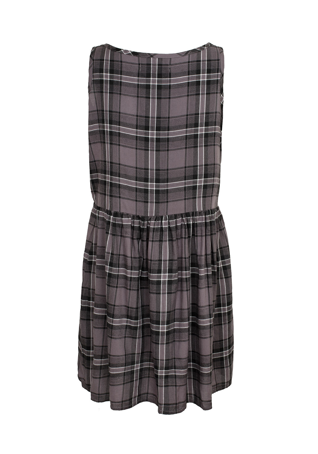 Grey Tartan Mini Dress with Elastic Waist & Scoop Neck | Dolly Check