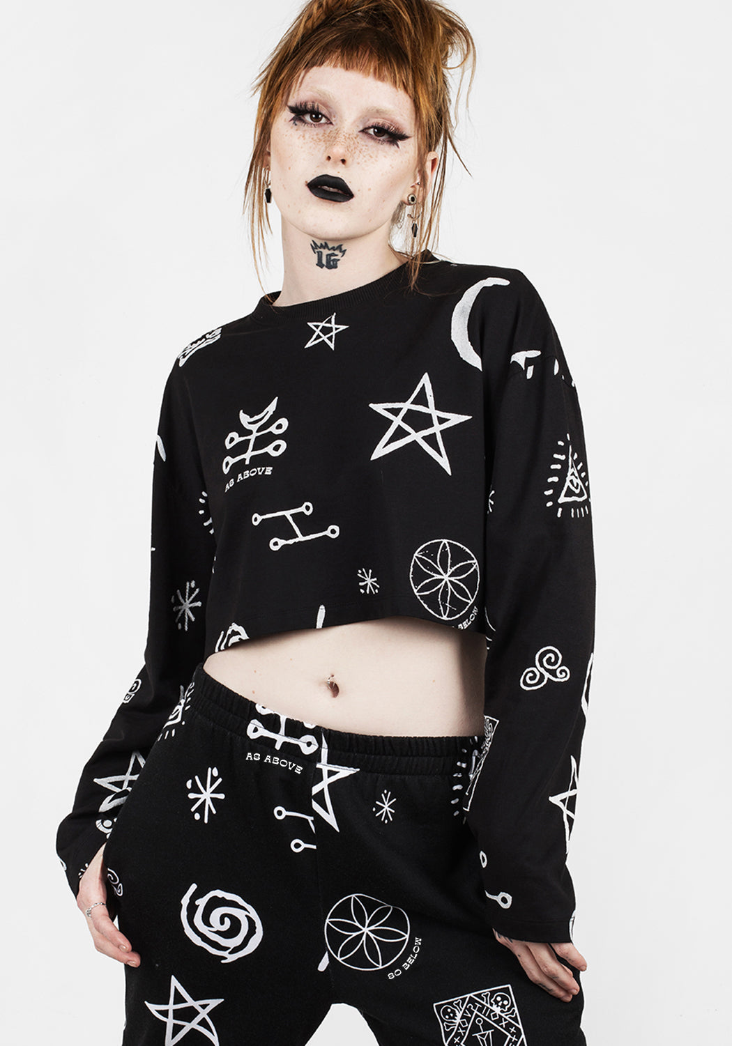 Black Cropped Long Sleeve Tee | Soft Cotton Crew Neck | Above Below