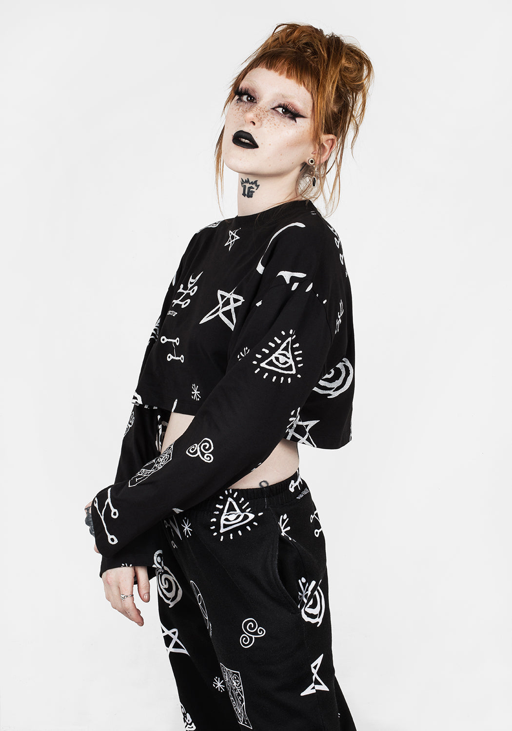 Black Cropped Long Sleeve Tee | Soft Cotton Crew Neck | Above Below