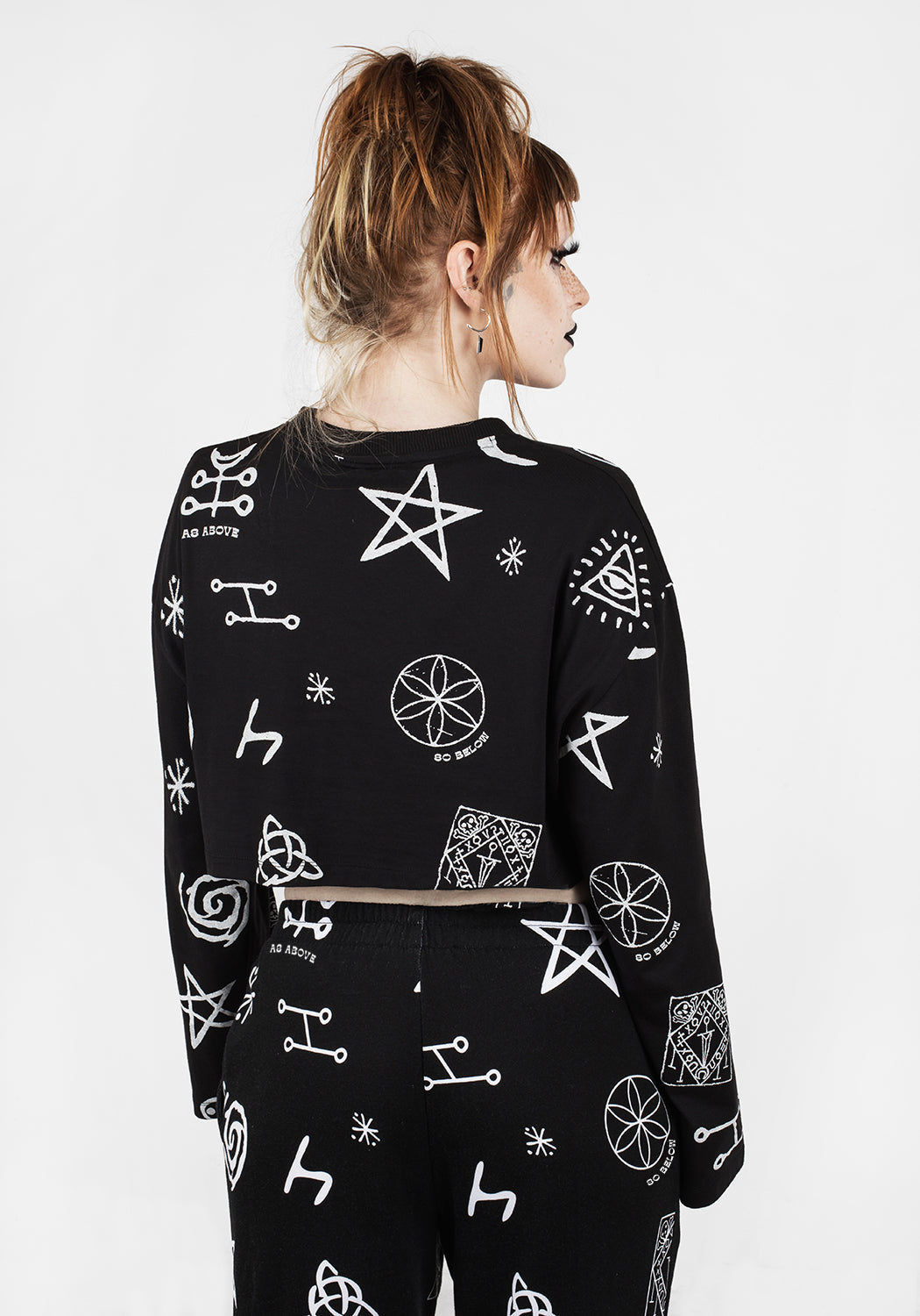 Black Cropped Long Sleeve Tee | Soft Cotton Crew Neck | Above Below