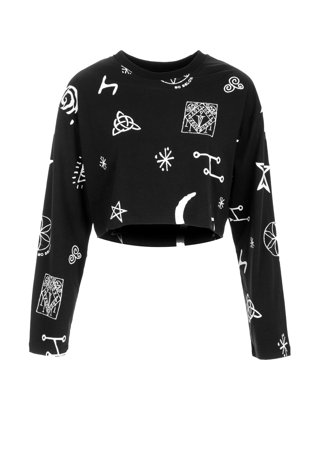 Black Cropped Long Sleeve Tee | Soft Cotton Crew Neck | Above Below