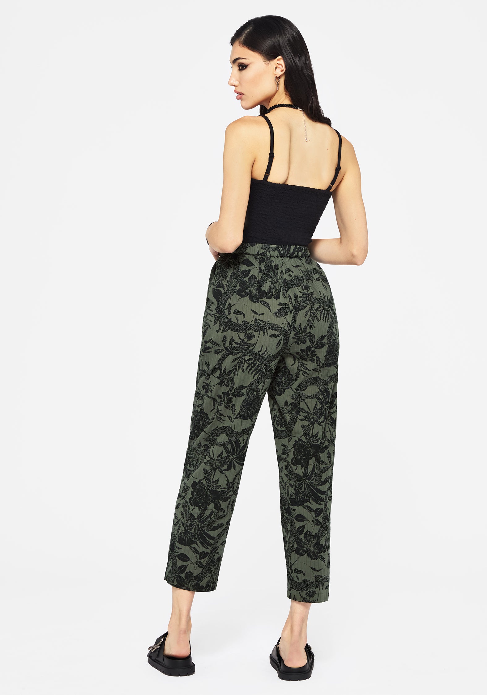 Soft Tapered Trousers with Elastic Waist & Pockets | Bashe Green
