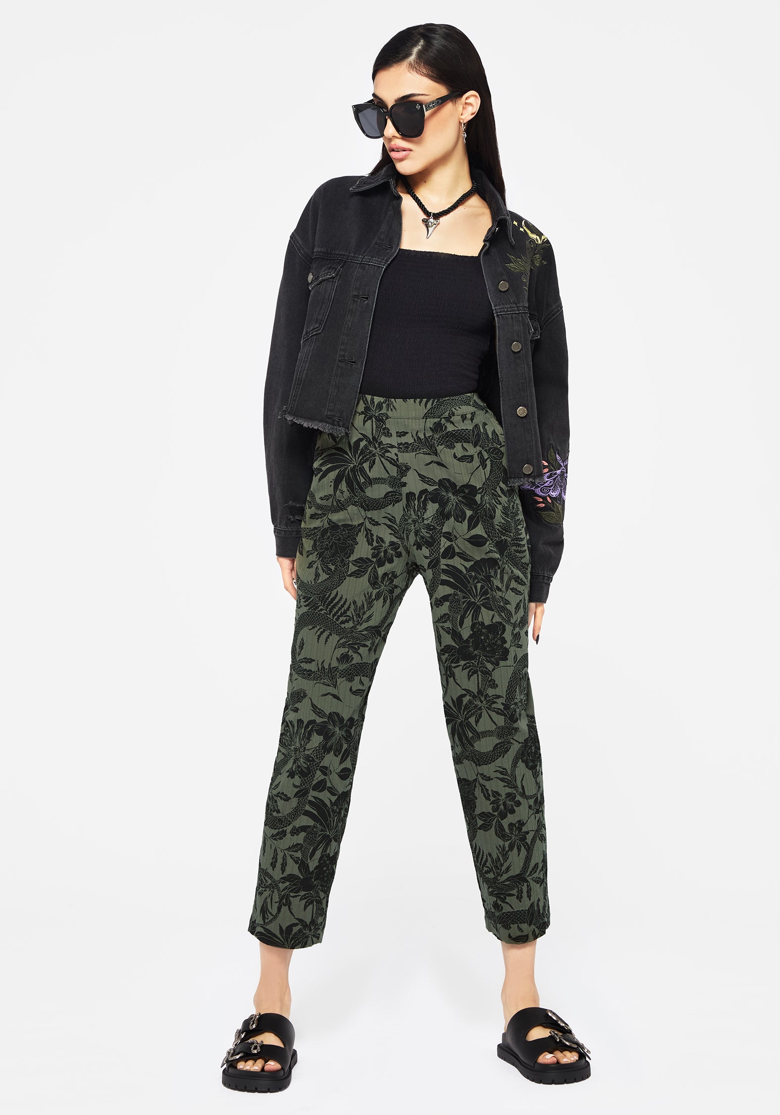 Soft Tapered Trousers with Elastic Waist & Pockets | Bashe Green