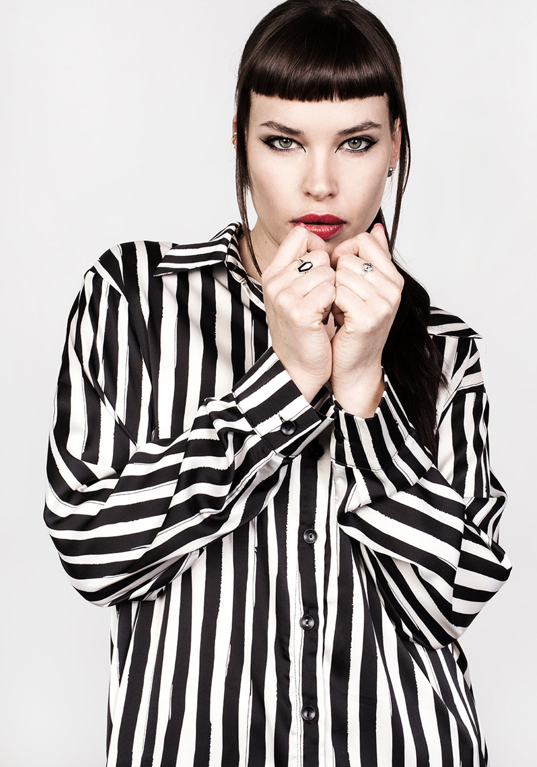 Black & White Striped Oversized Shirt with Classic Collar | Paranormal