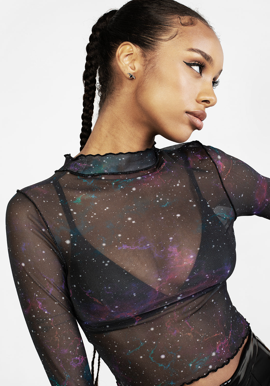Galaxy Print Sheer Mesh Crop Top | Kaleido