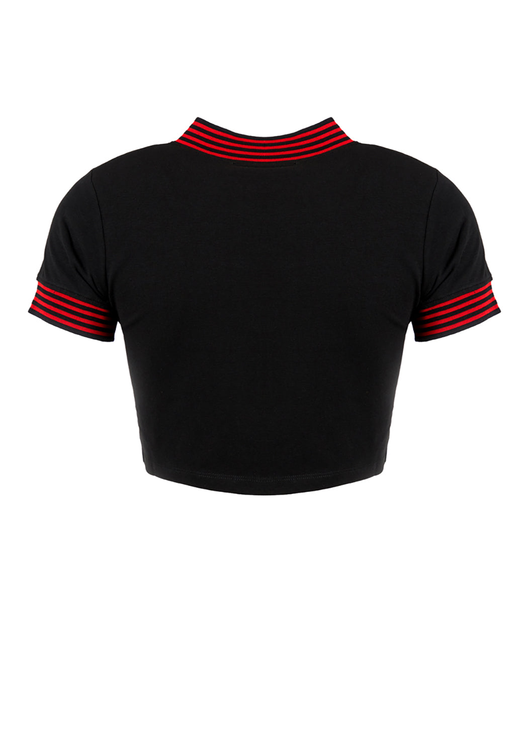 Black Graphic Crop Top with Embroidered Demon Design | Soft Stretch Baby Tee