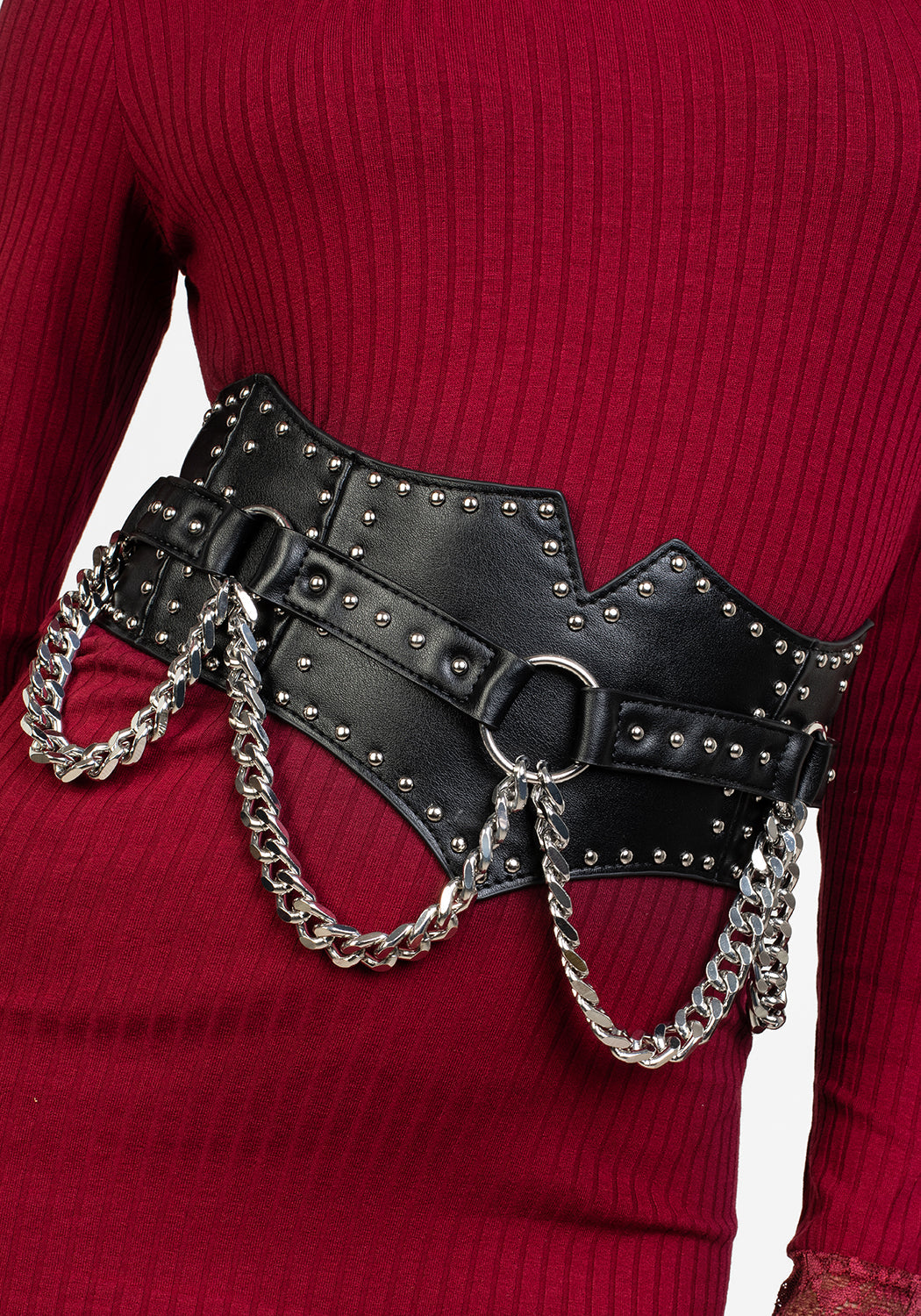 Studded Waist Belt with Silver Chains & Adjustable Buckle | Nadja