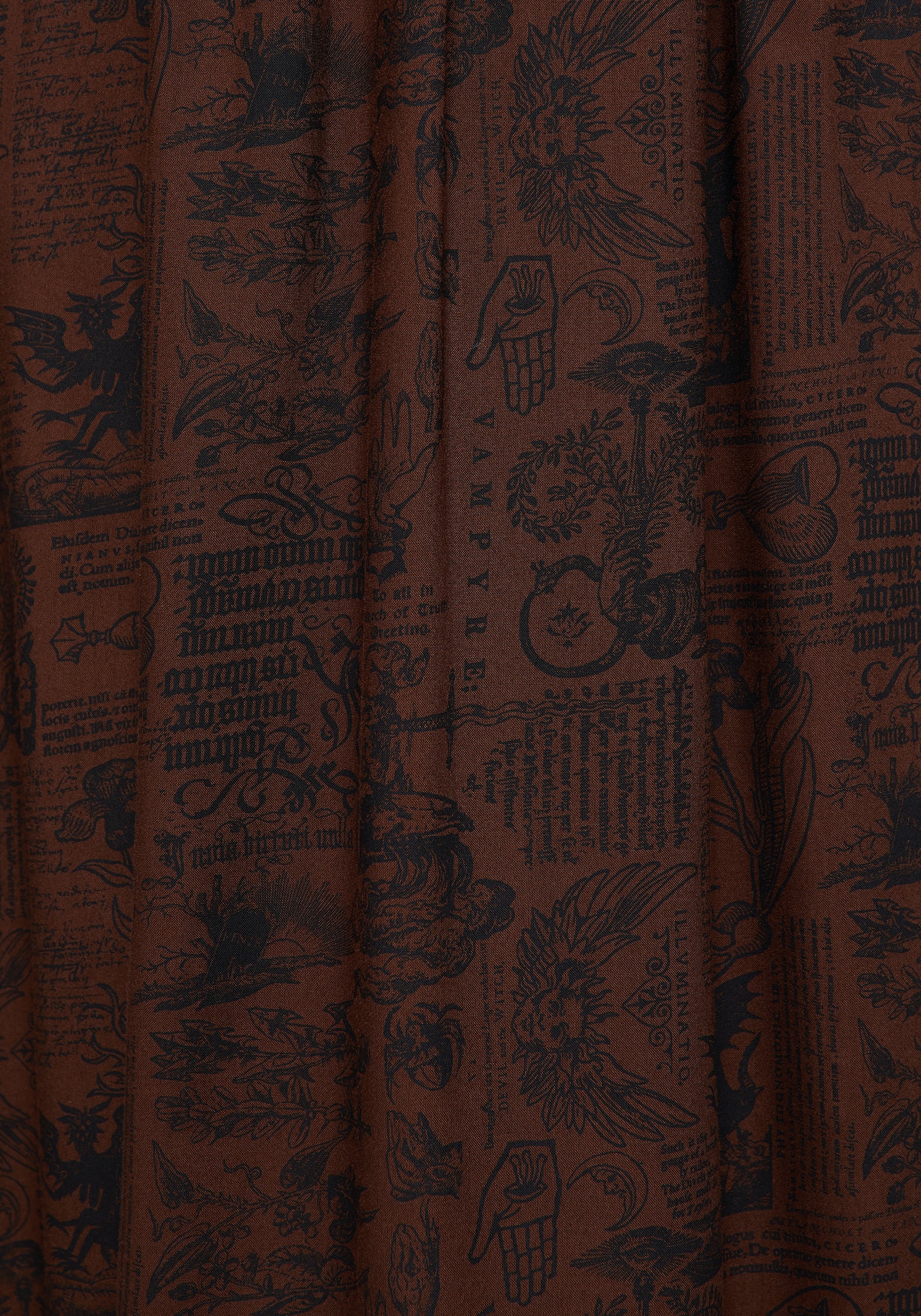 Brown Woodcut Print Midaxi Skirt with Pockets | Daemonologie