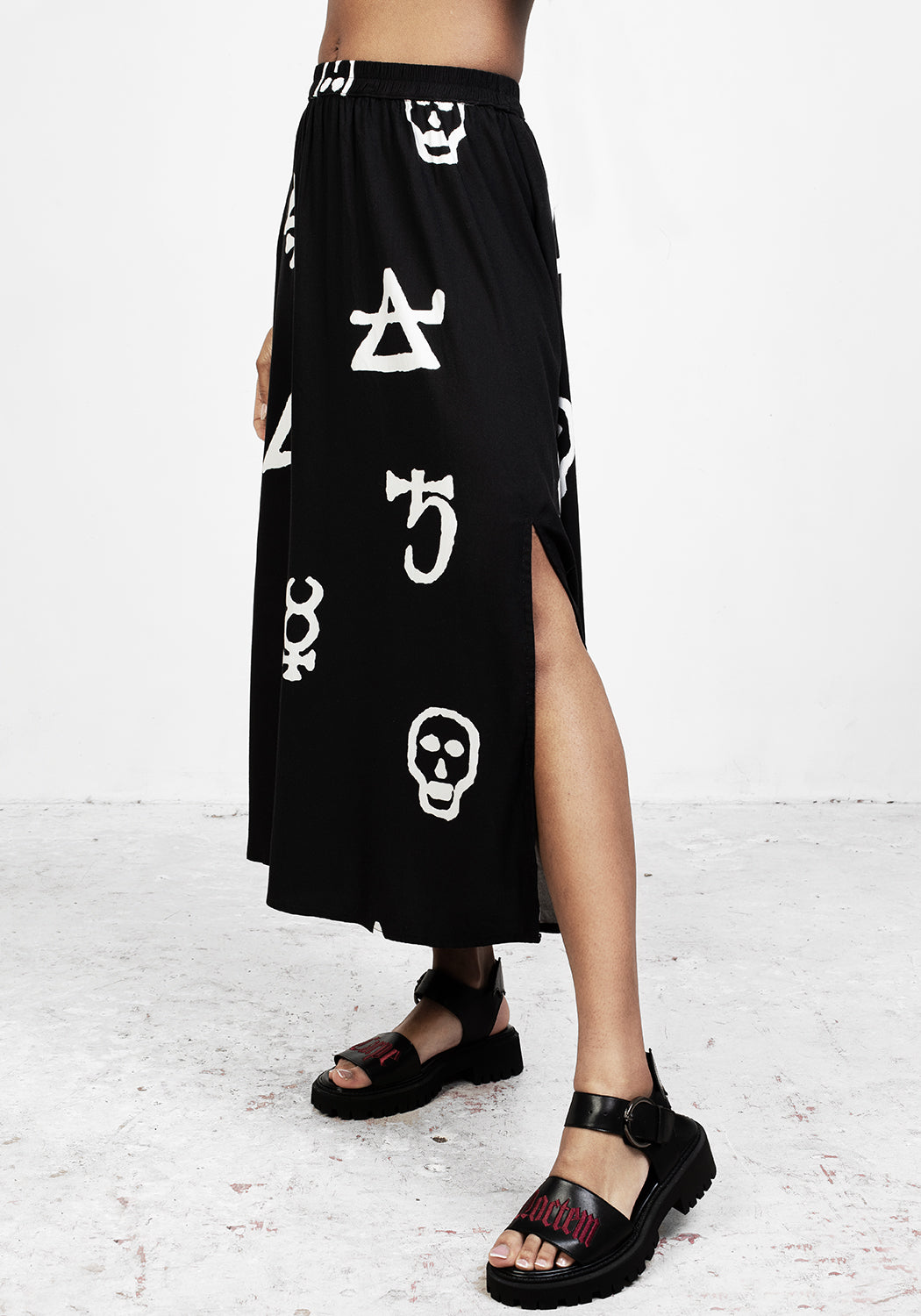 Black A-Line Midi Skirt with Alchemic Print | Alchemy