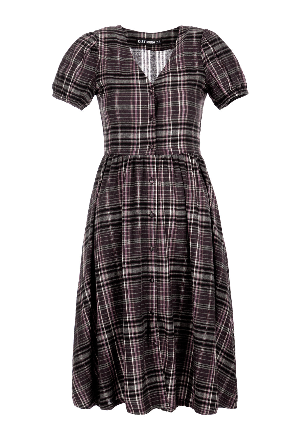 Grunge Purple Midi Smock Dress with Puff Sleeves & Pockets | Hylda