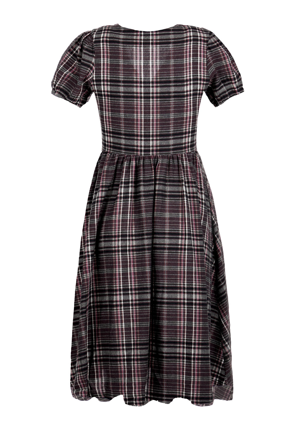 Grunge Purple Midi Smock Dress with Puff Sleeves & Pockets | Hylda