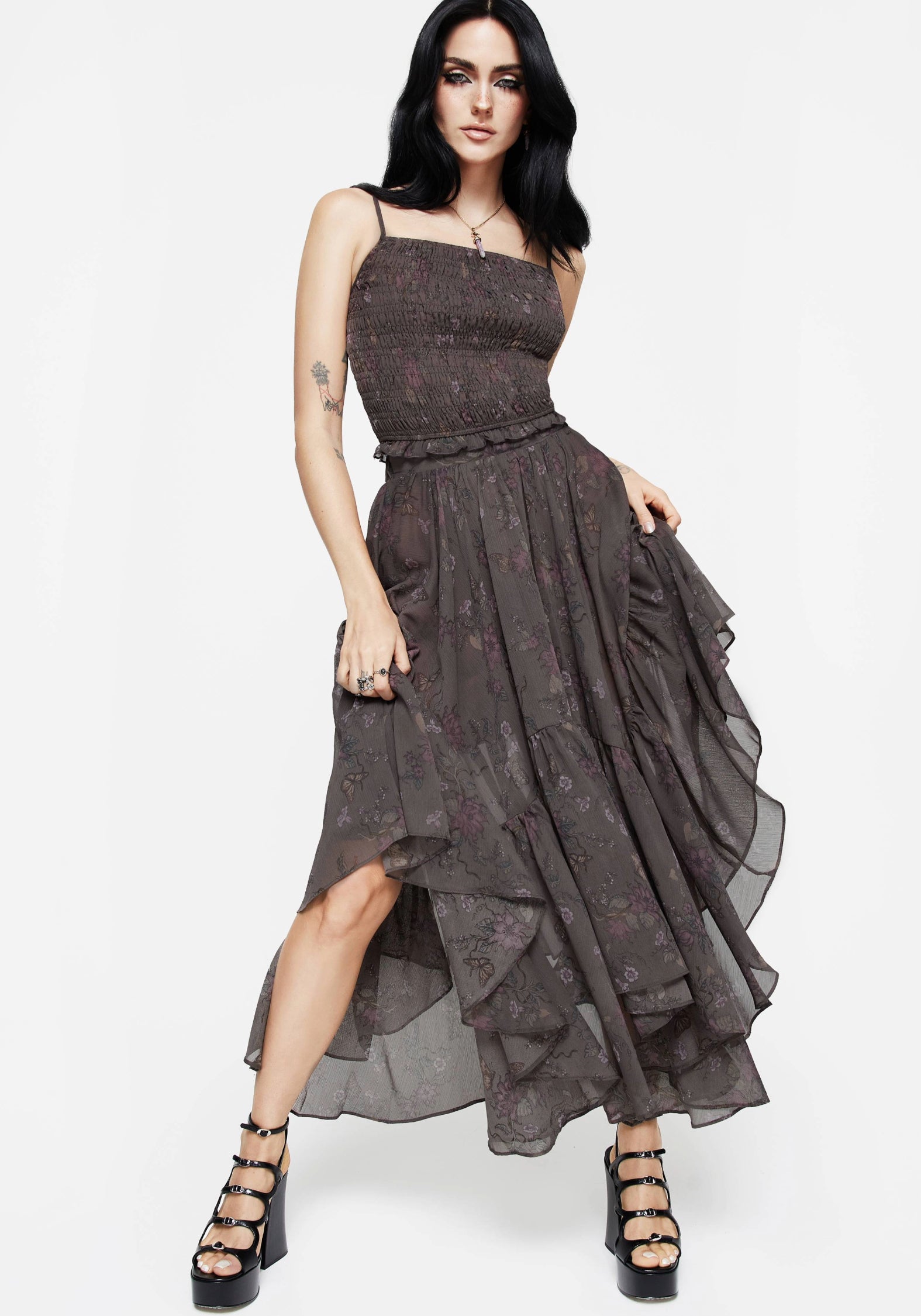 Floral Handkerchief Hem Skirt with Elastic Waist | Arnora