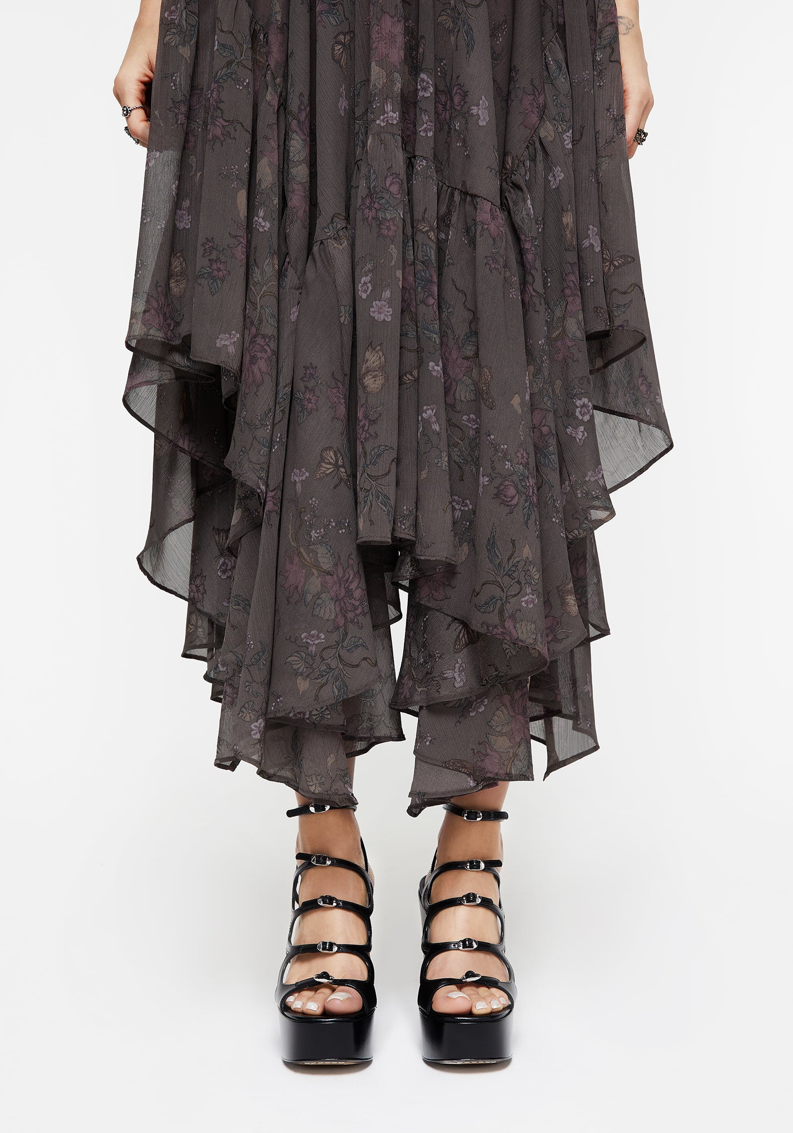 Floral Handkerchief Hem Skirt with Elastic Waist | Arnora