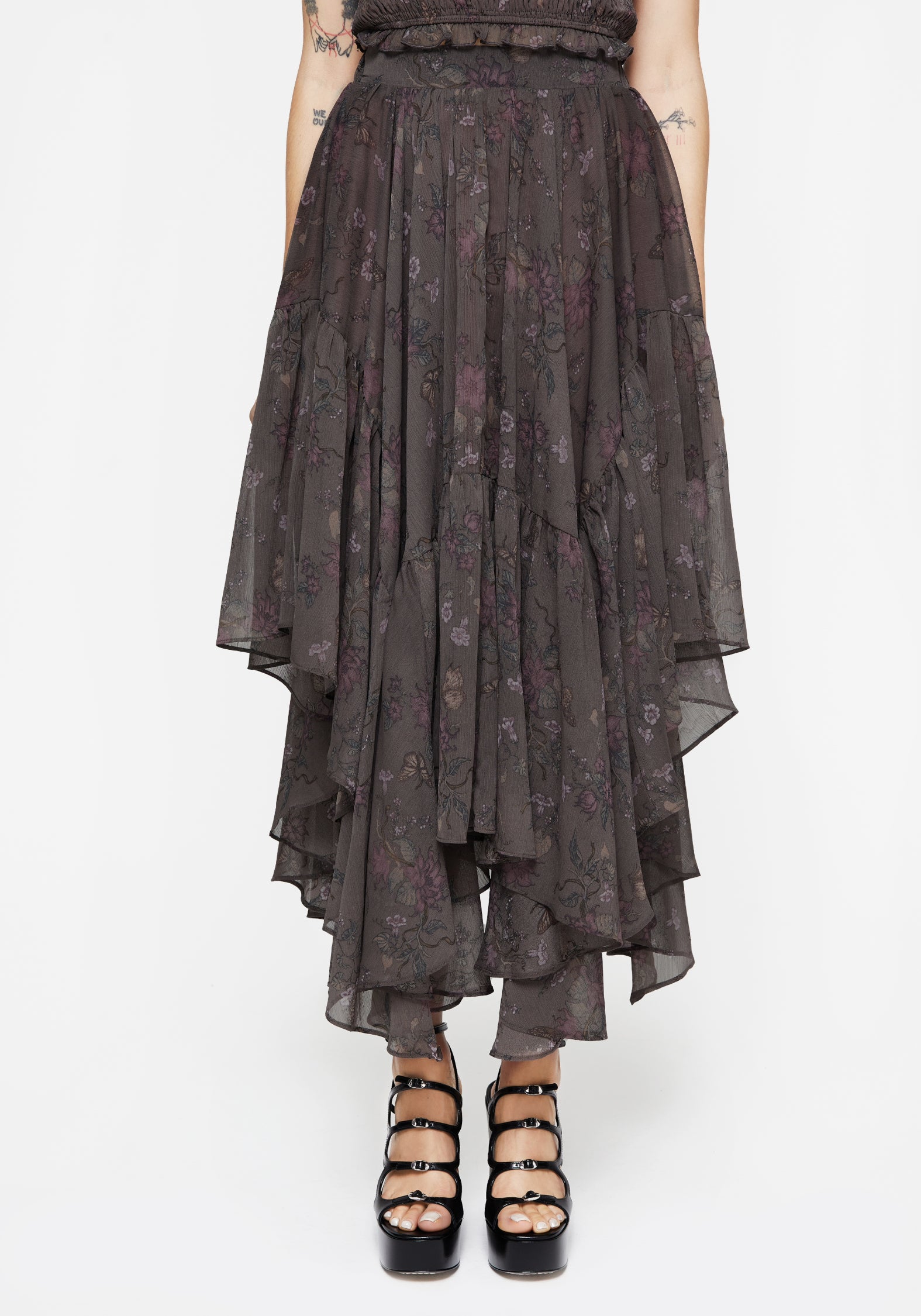Floral Handkerchief Hem Skirt with Elastic Waist | Arnora