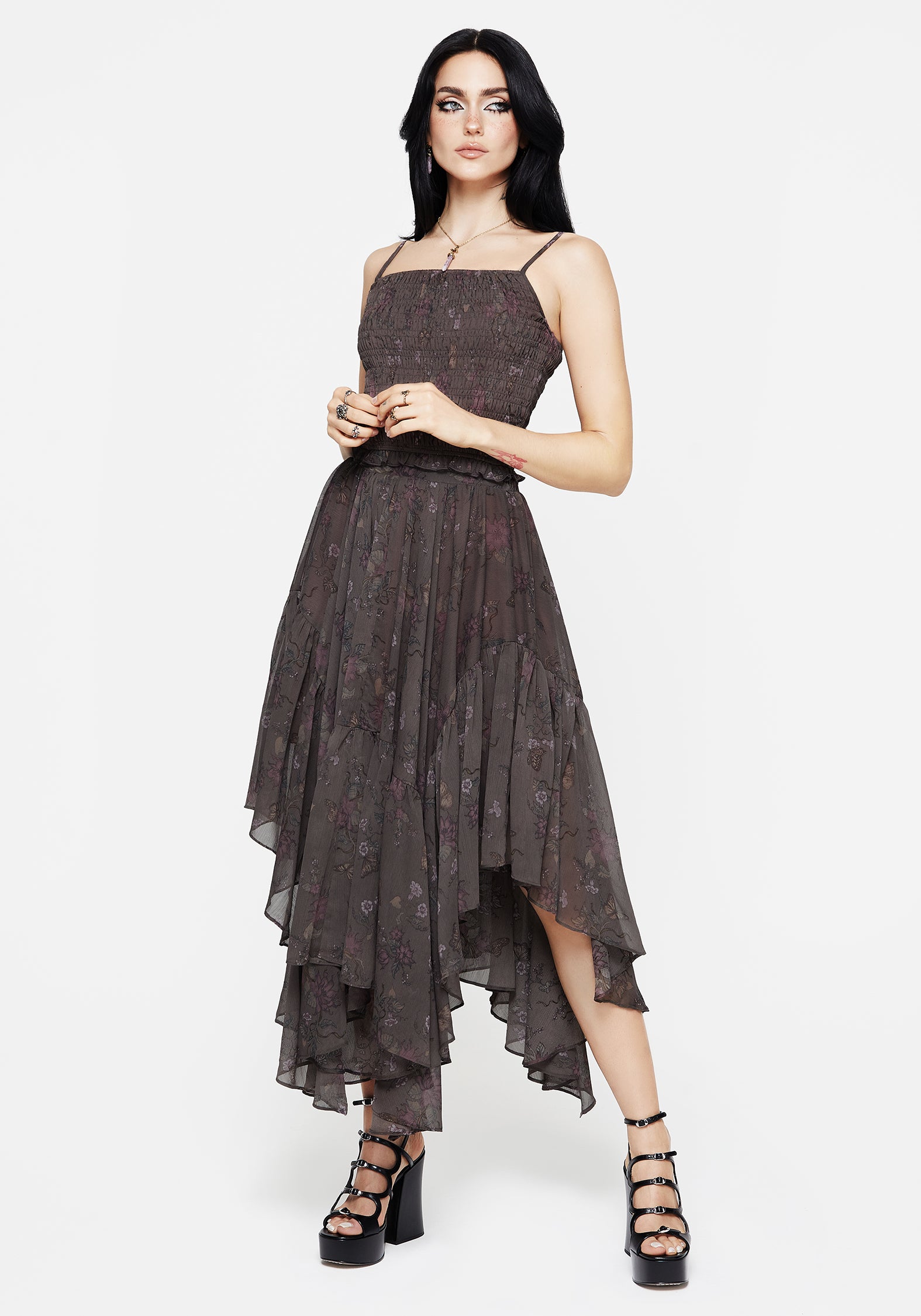 Floral Handkerchief Hem Skirt with Elastic Waist | Arnora