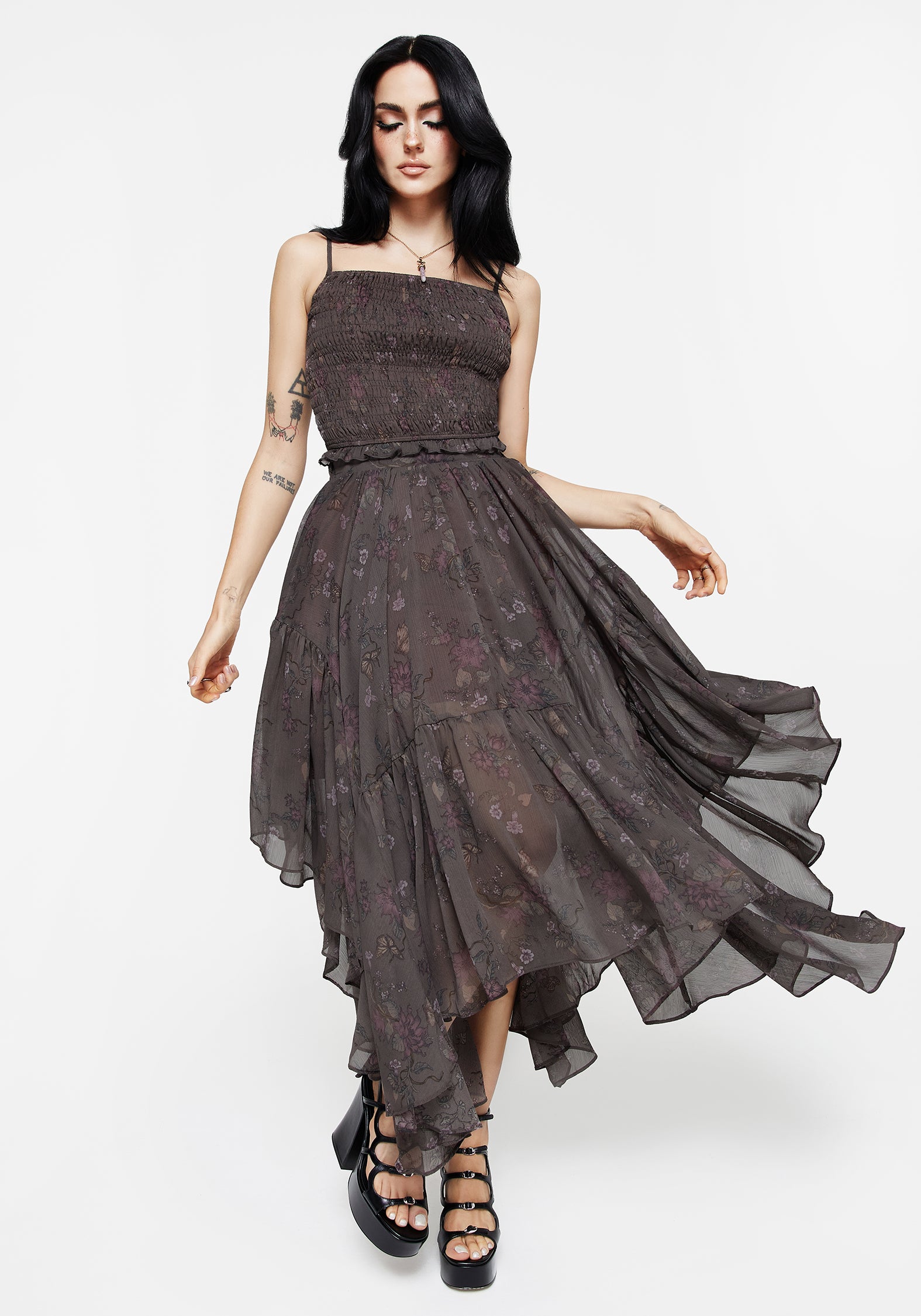 Floral Handkerchief Hem Skirt with Elastic Waist | Arnora