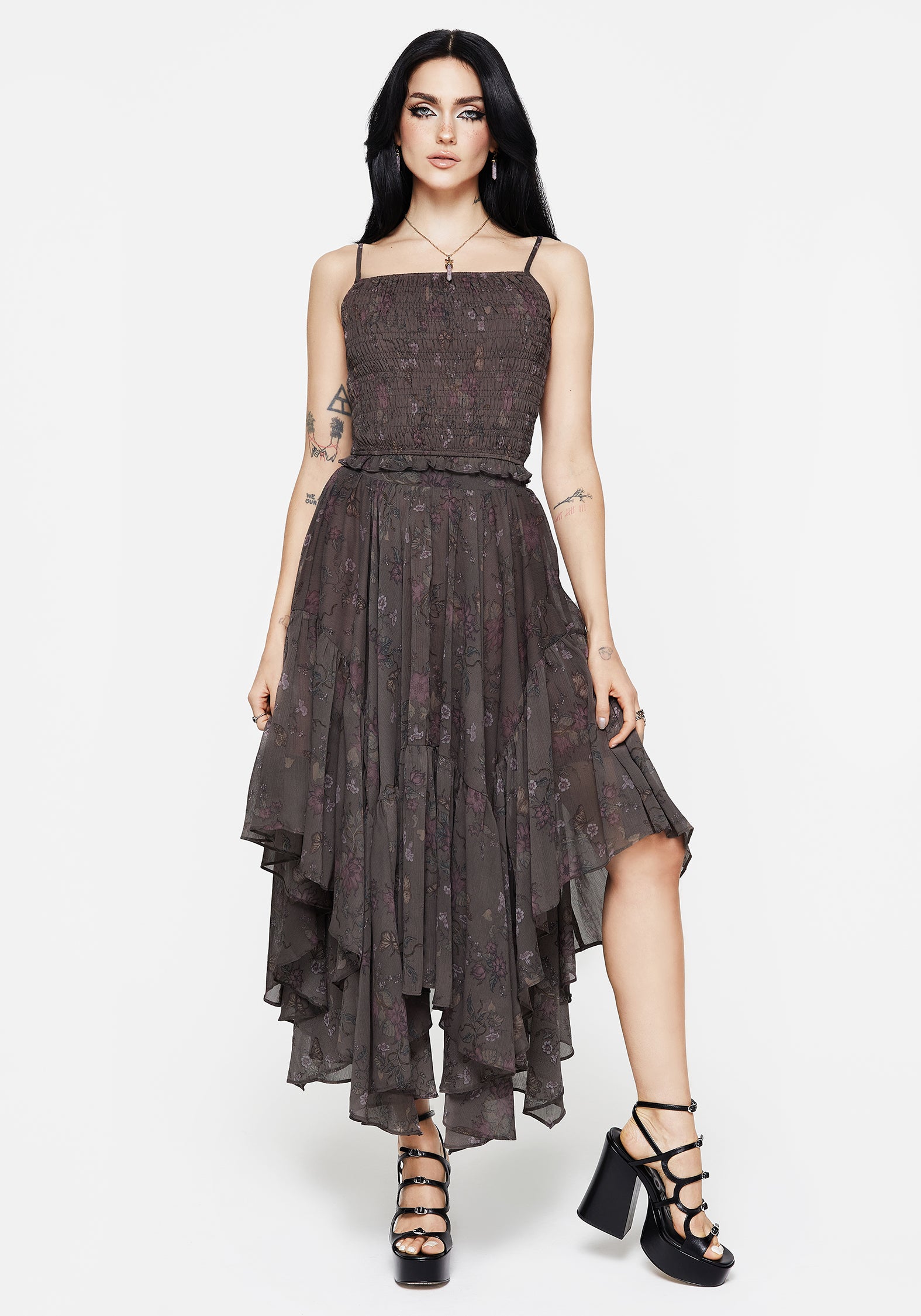 Floral Handkerchief Hem Skirt with Elastic Waist | Arnora
