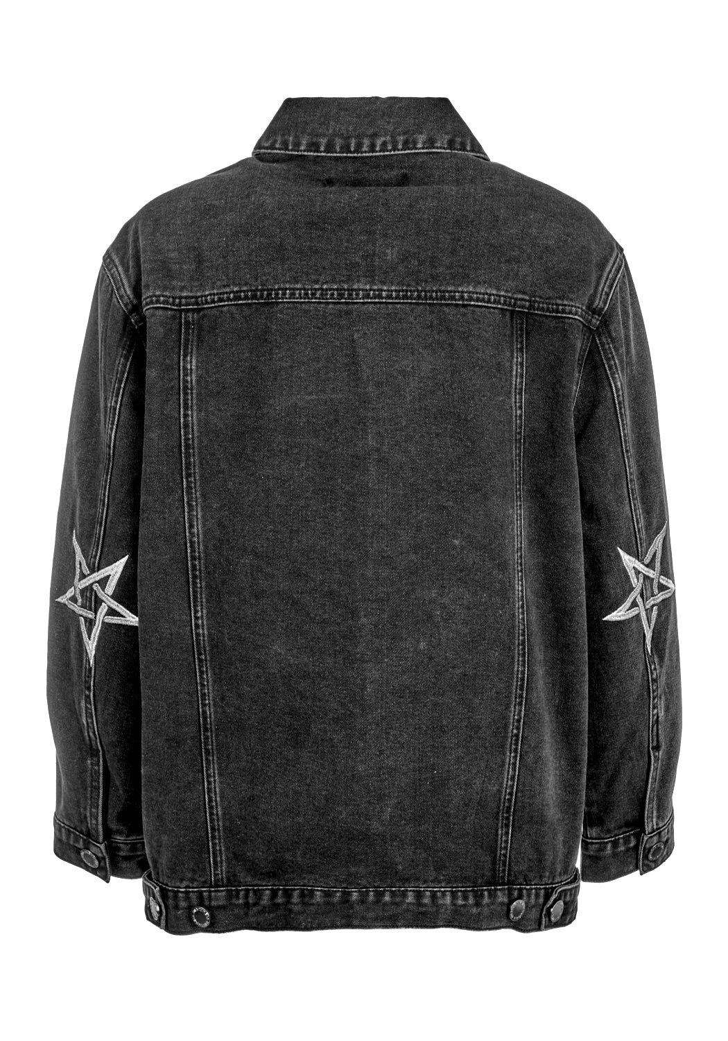 Oversized Grey Denim Jacket with Silver Embroidery | Baby Demon