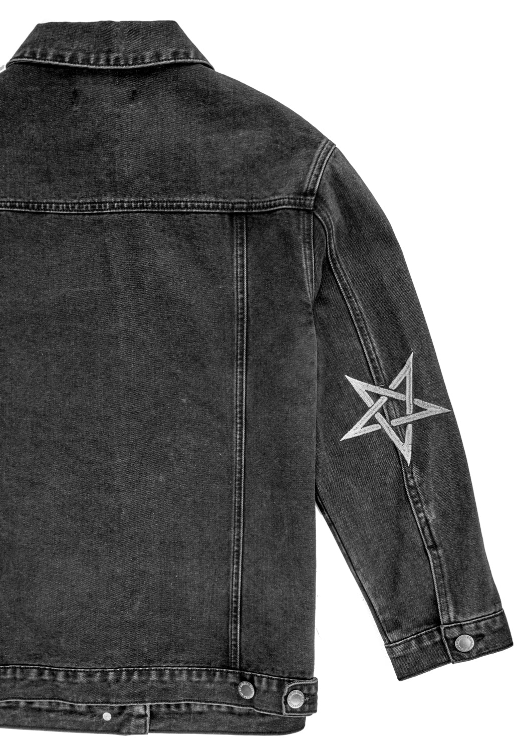 Oversized Grey Denim Jacket with Silver Embroidery | Baby Demon