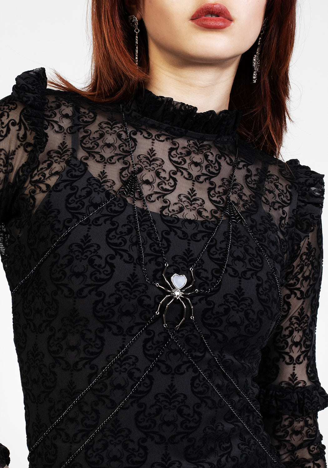 Gothic Body Chain with Spider Charm & Black Enamel | Venom Jewelry