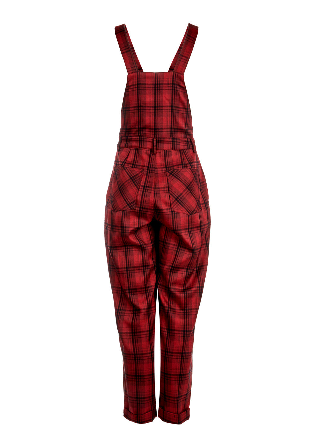 Red & Black Tartan Mom Dungarees with Adjustable Straps | Ferreira