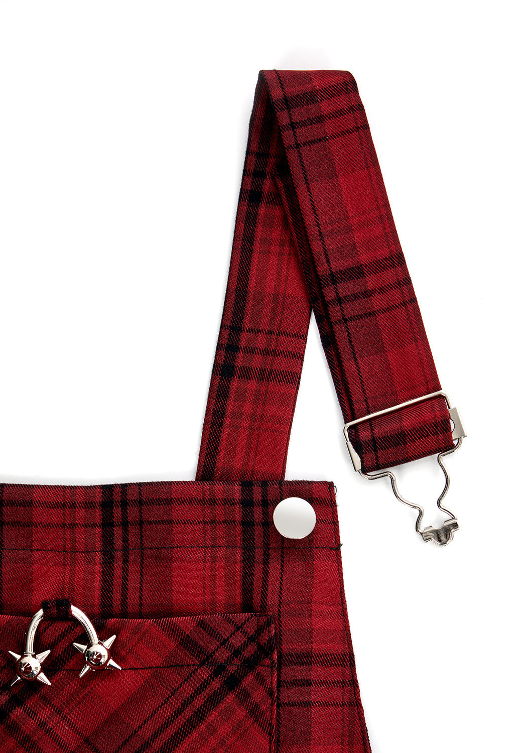 Red & Black Tartan Mom Dungarees with Adjustable Straps | Ferreira