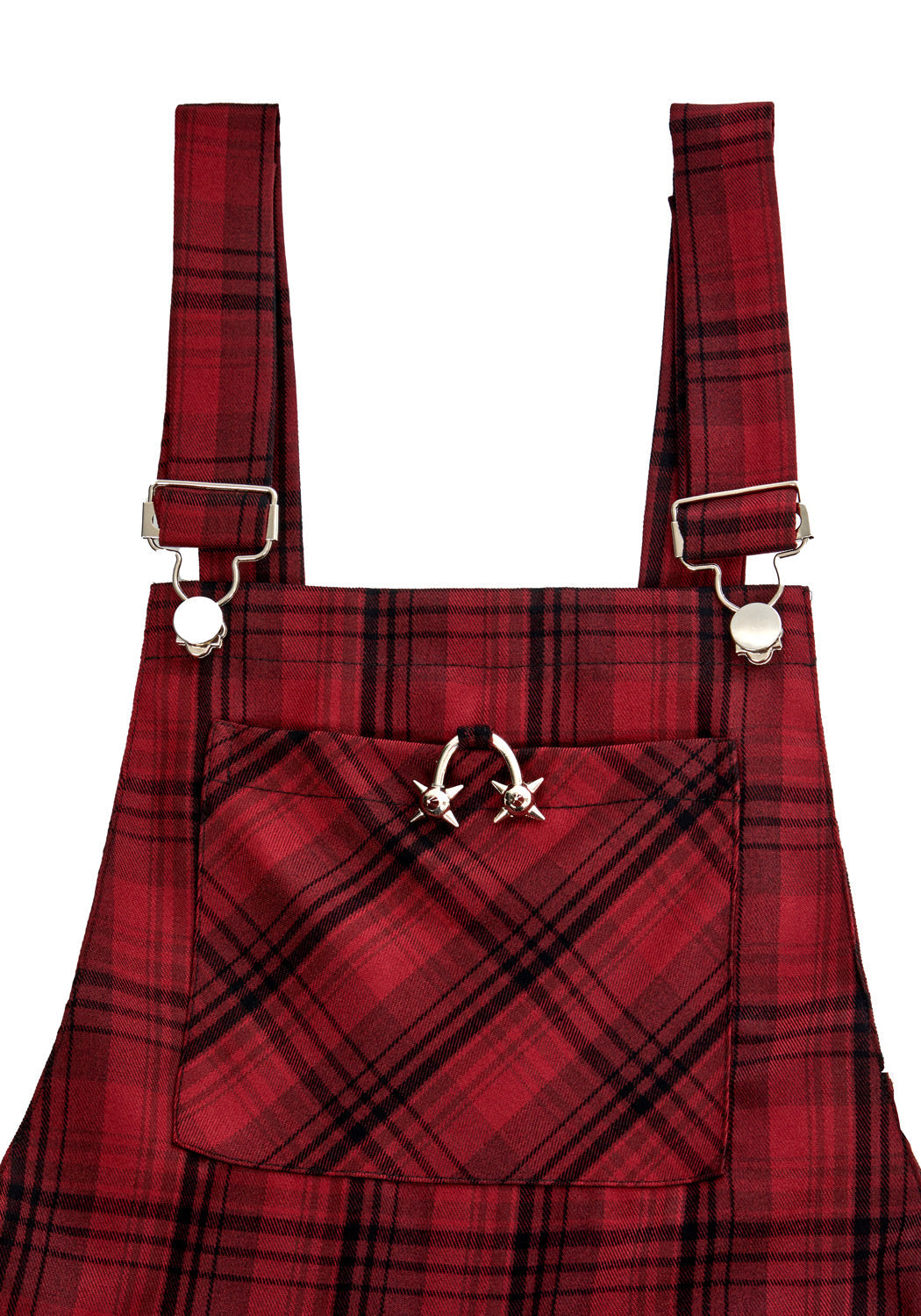Red & Black Tartan Mom Dungarees with Adjustable Straps | Ferreira