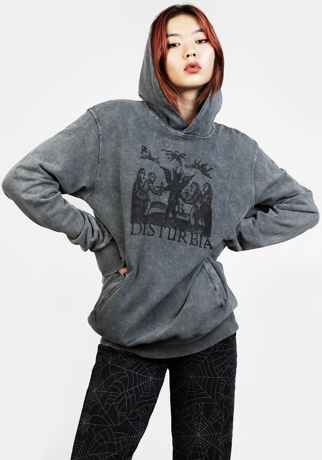 Devil Grey Acid Wash Pullover Hoody | Unisex Cotton Hoodie
