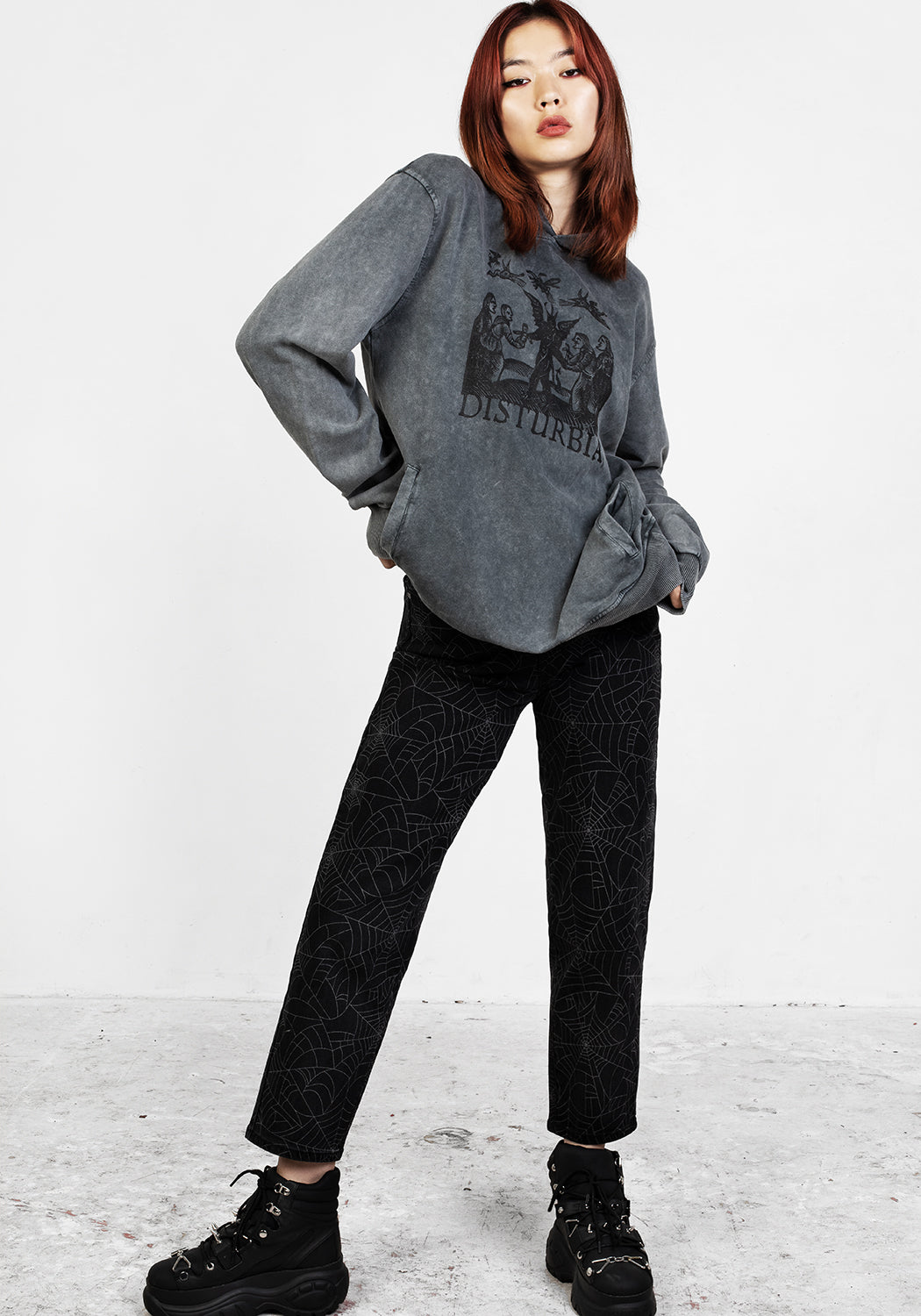 Devil Grey Acid Wash Pullover Hoody | Unisex Cotton Hoodie